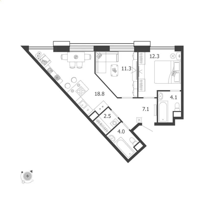 2-комн. 60.1 м²