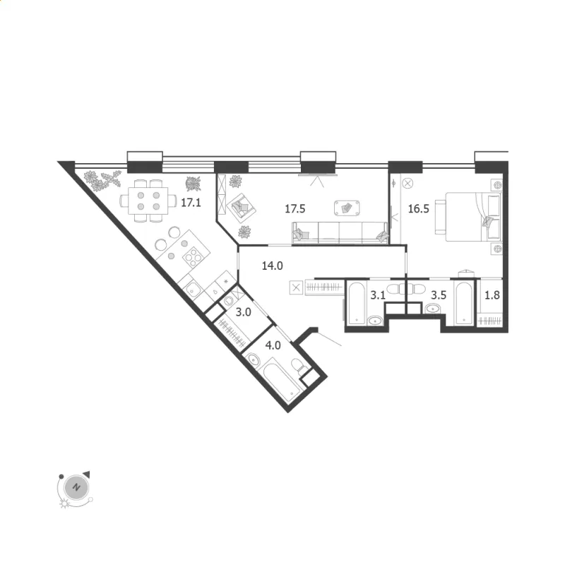2-комн. 80.5 м²