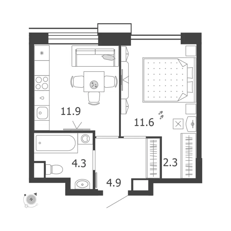 1-комн. 34.6 м²