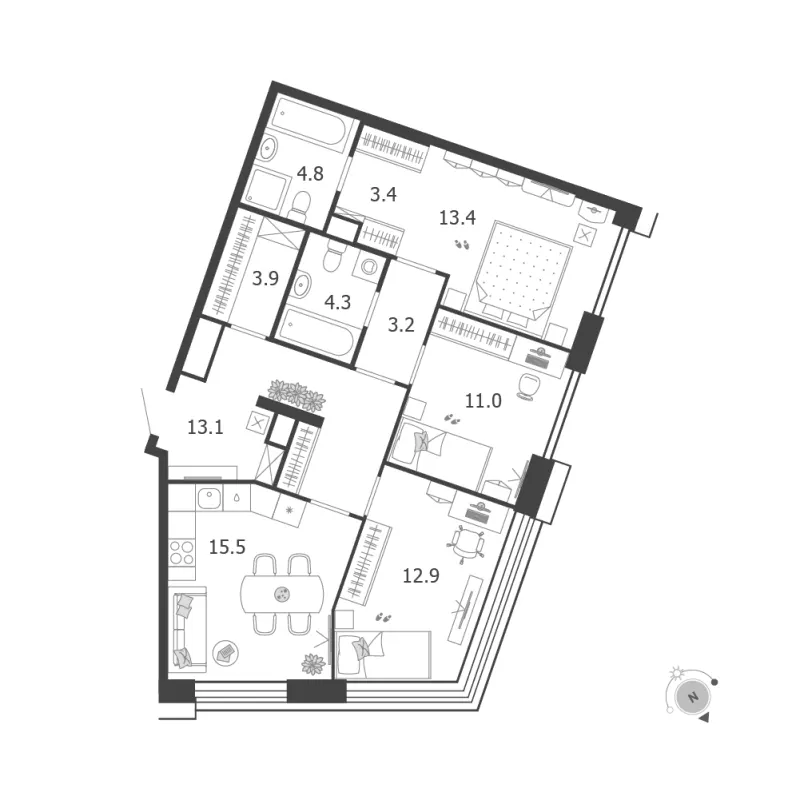3-комн. 85.5 м²