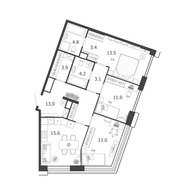 3-комн. 85.5 м²