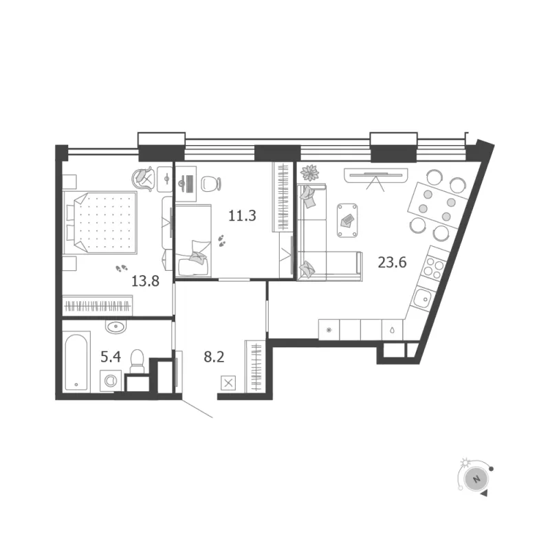 2-комн. 62.3 м²