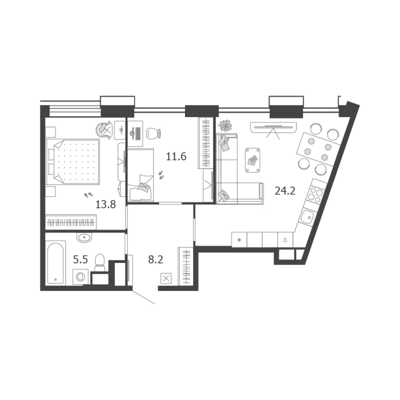 2-комн. 63.3 м²