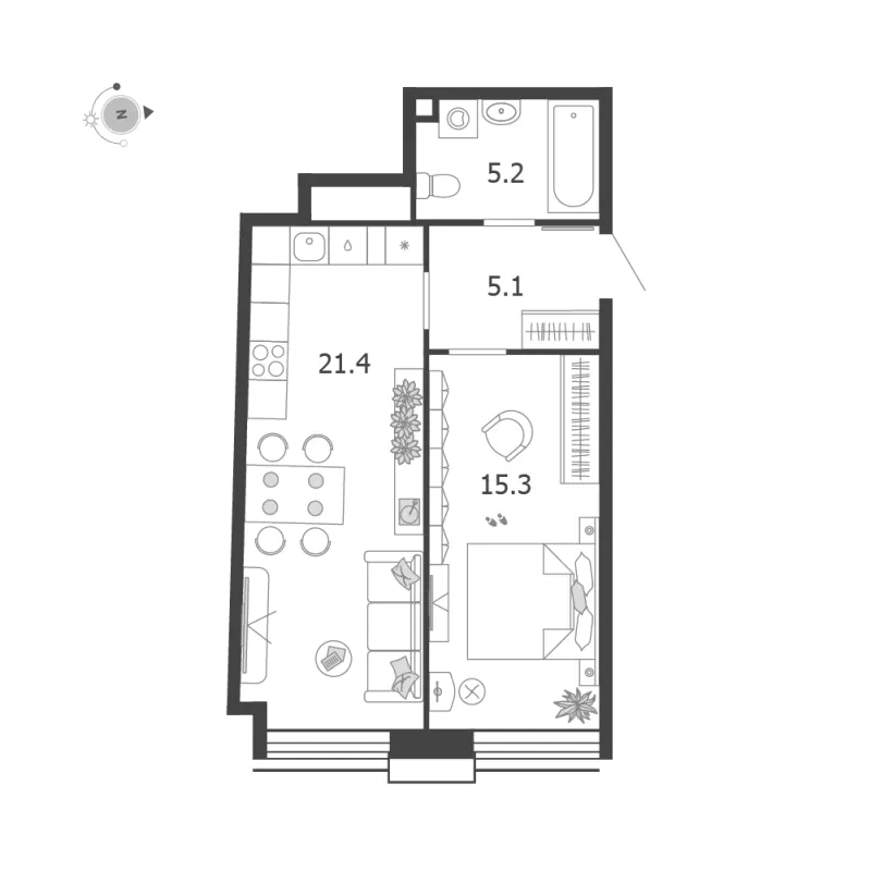1-комн. 47 м²
