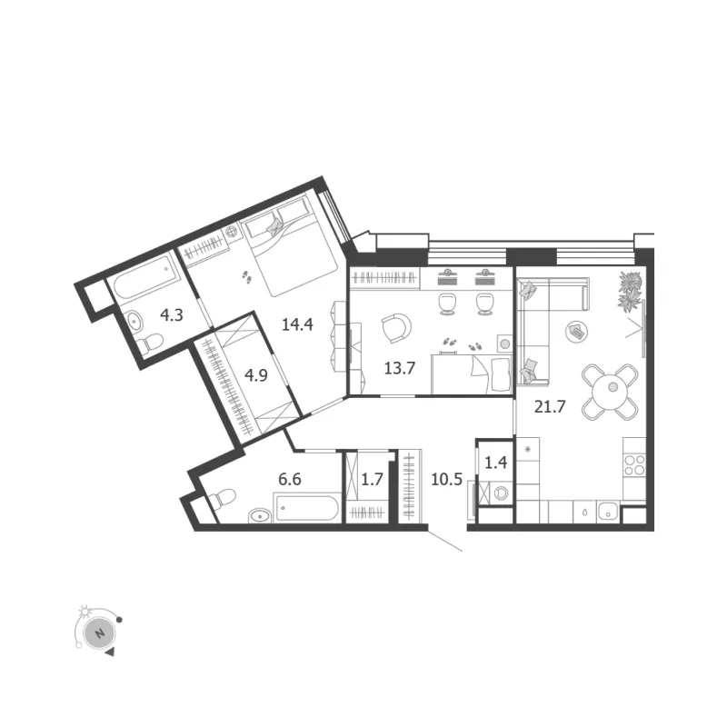 2-комн. 79.2 м²