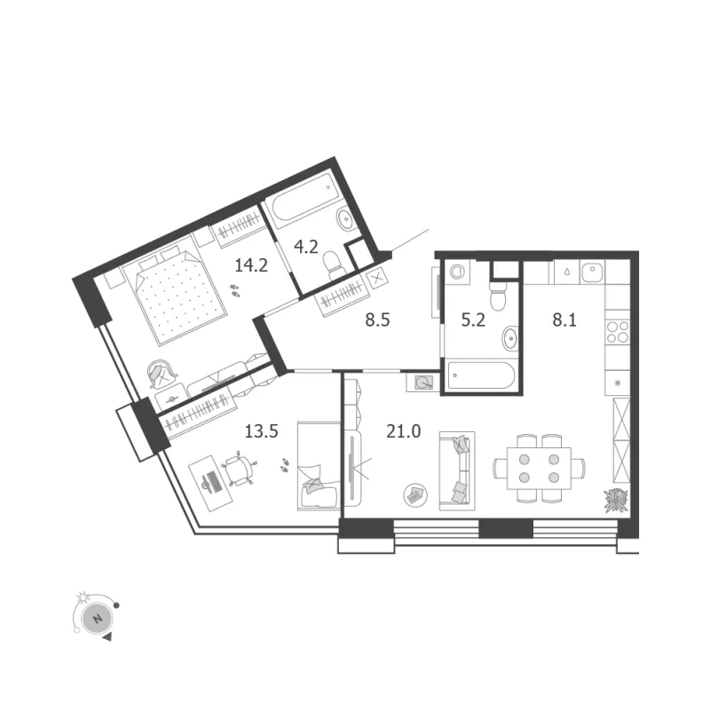 3-комн. 74.7 м²