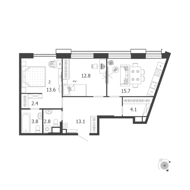 2-комн. 68.3 м²