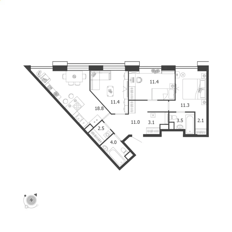 3-комн. 79.1 м²