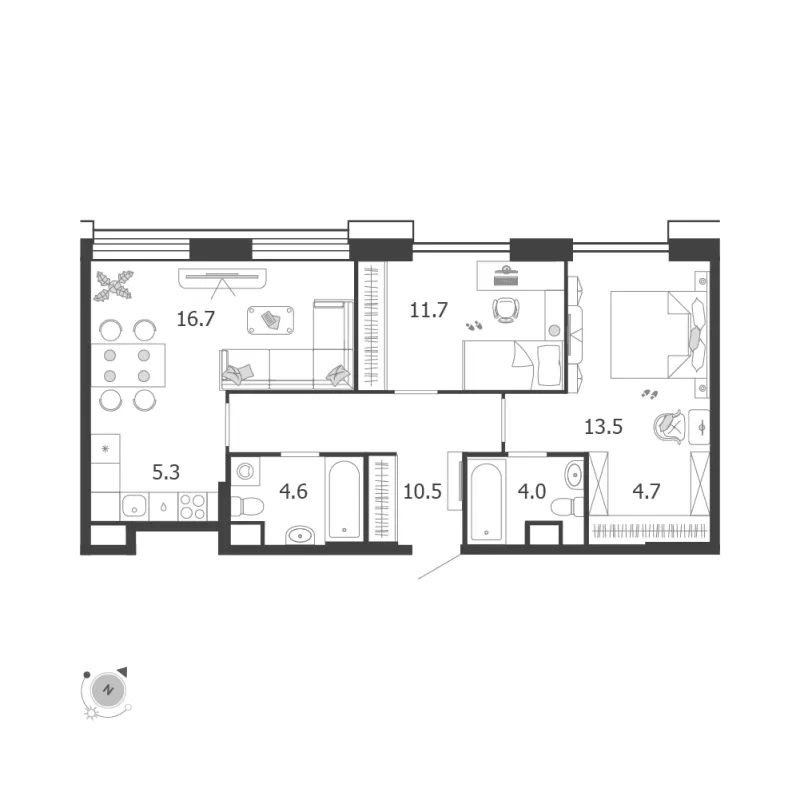 3-комн. 71 м²