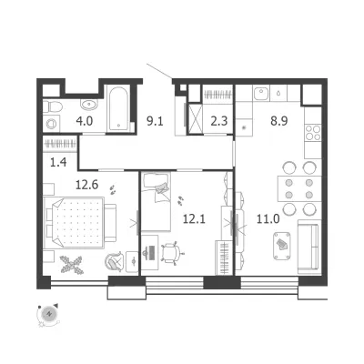 61,4 м² — планировка