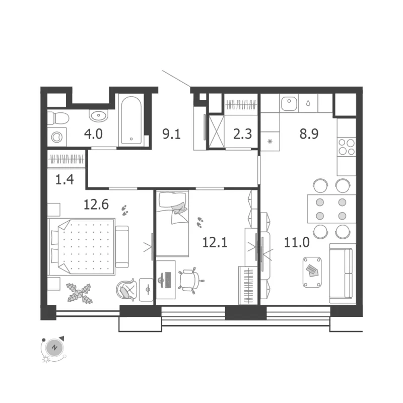 3-комн. 61.4 м²