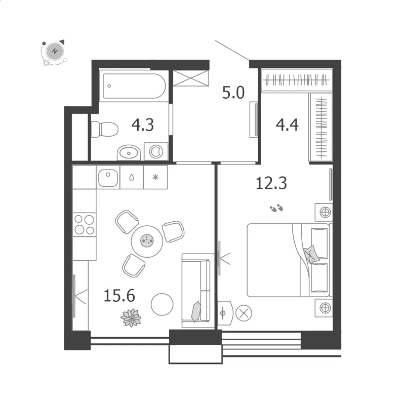 1-комн. 41.6 м²