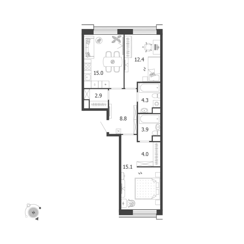 2-комн. 66.4 м²