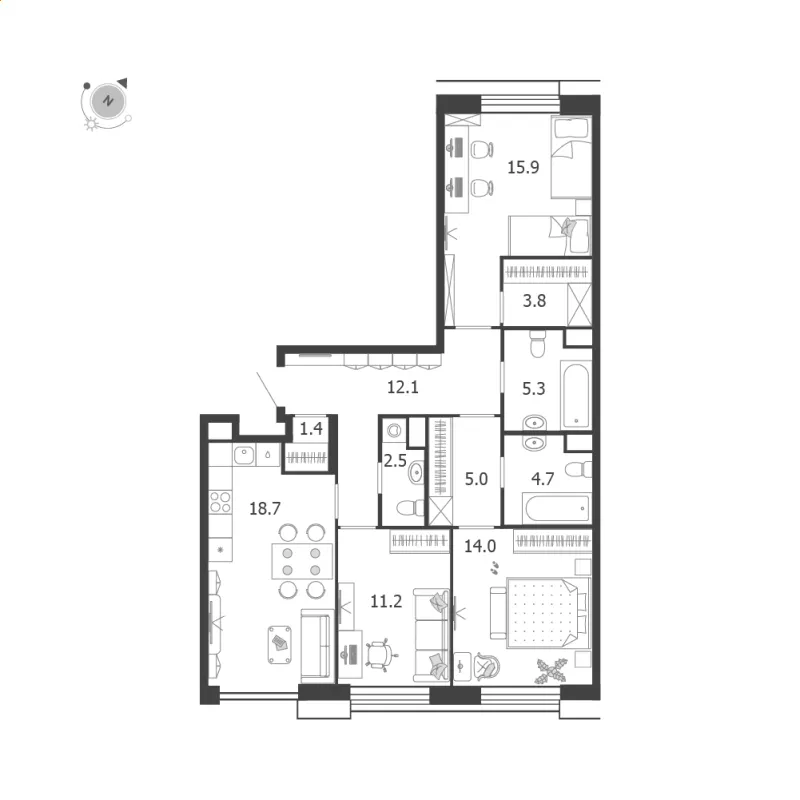 3-комн. 94.6 м²