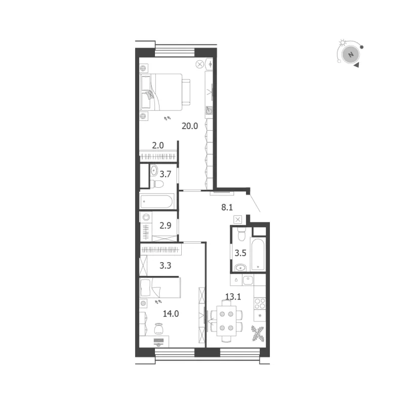 2-комн. 70.6 м²