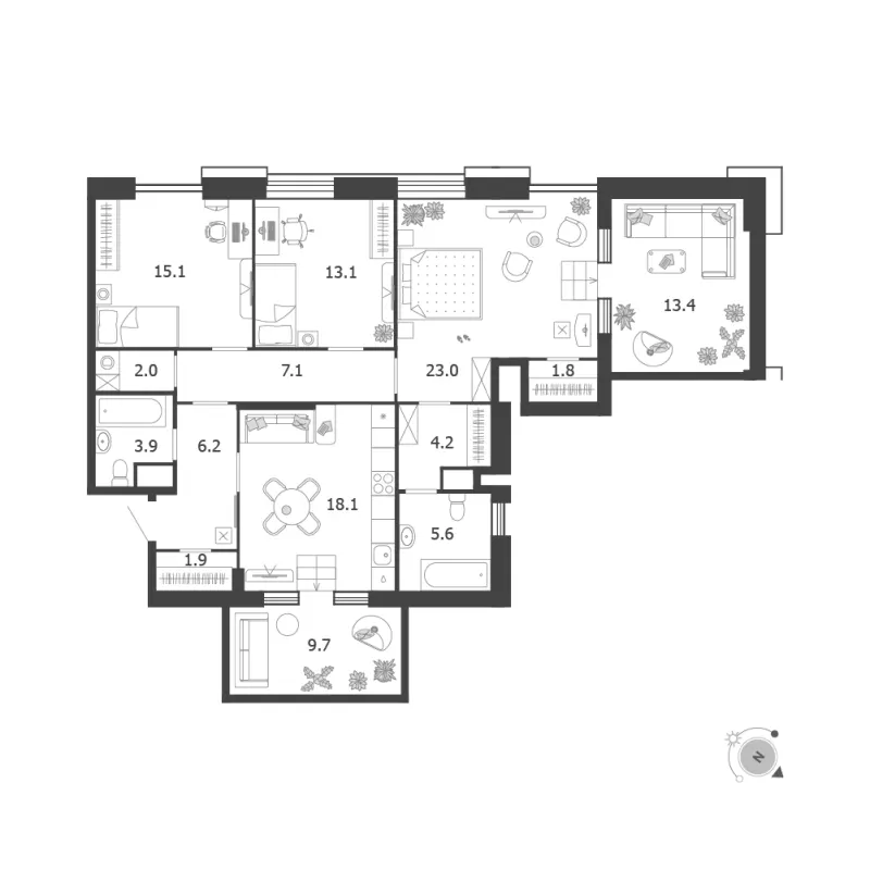 3-комн. 123.9 м²