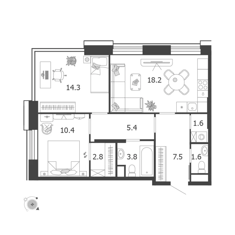 2-комн. 65.6 м²