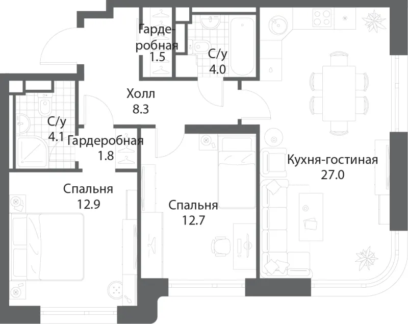 2-комн. 71.8 м²