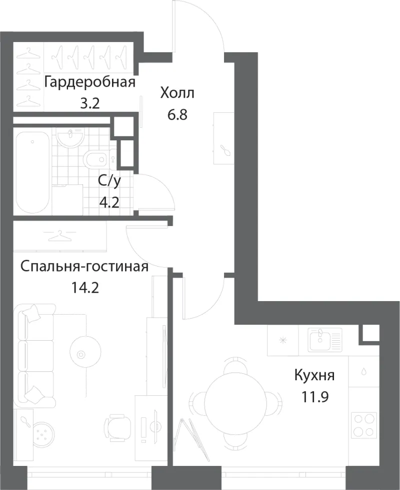 1-комн. 39.9 м²