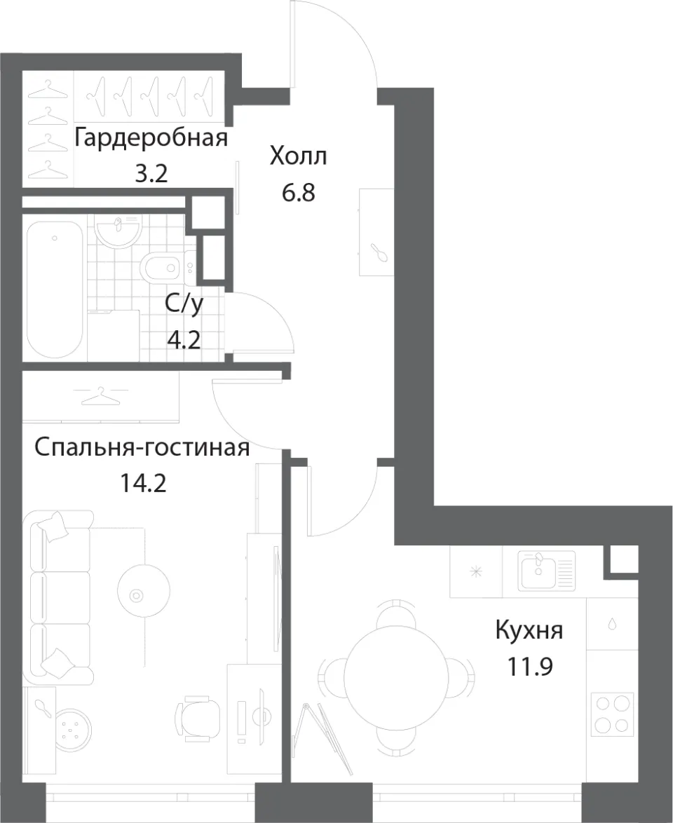 1-комн. 39,9 м²