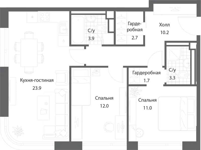 2-комн. 68.4 м²