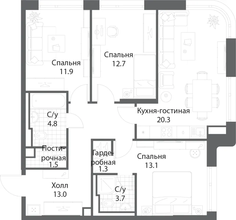 3-комн. 81.9 м²