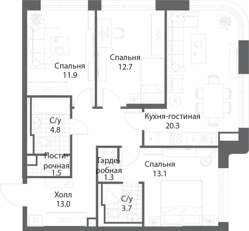 3-комн. 81.9 м²