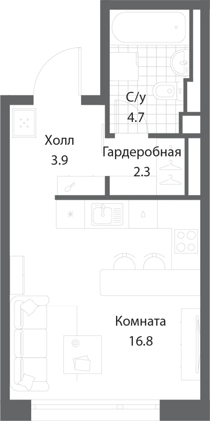 Студия 27.7 м²