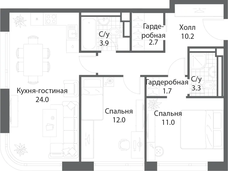 2-комн. 68.6 м²
