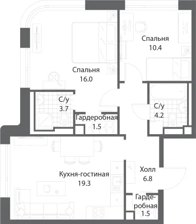 63,2 м² — планировка