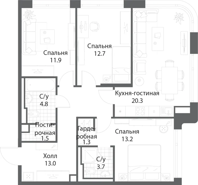 3-комн. 82.2 м²