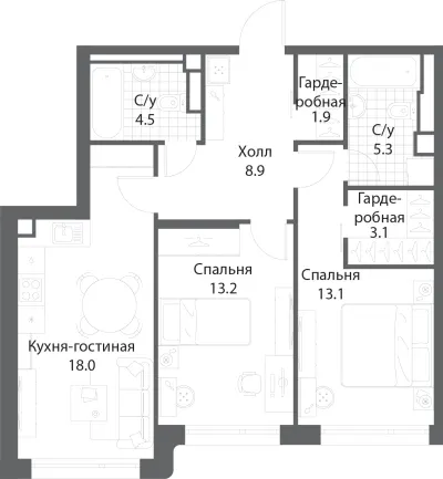 68,1 м² — планировка