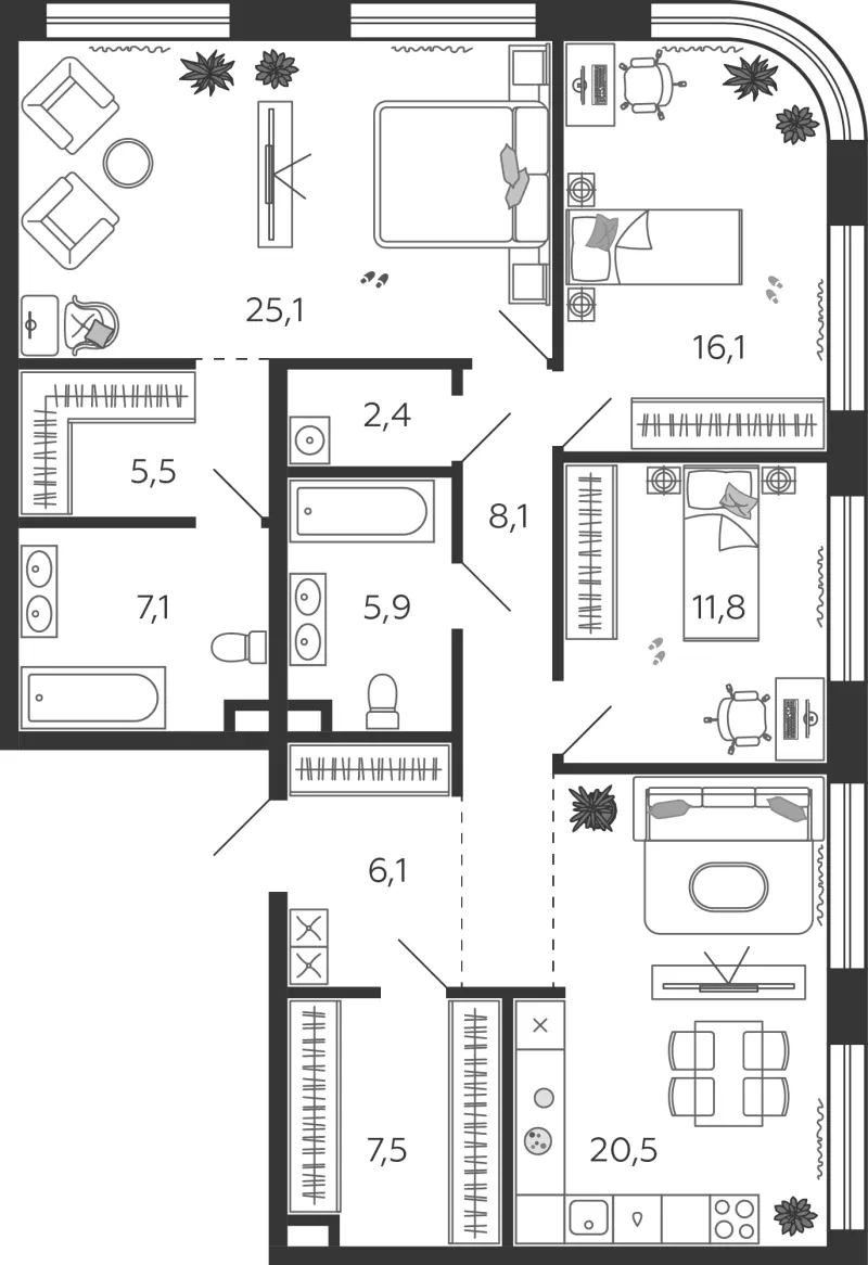 3-комн. 116.8 м²