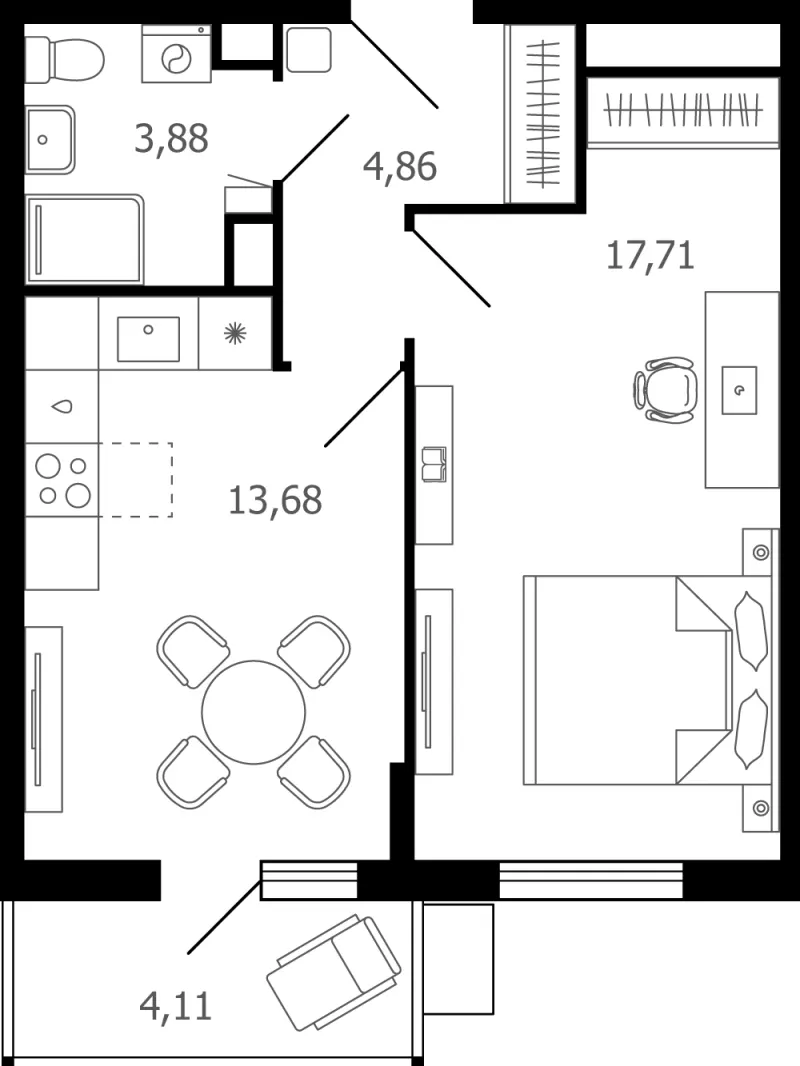 1-комн. 41.5 м²