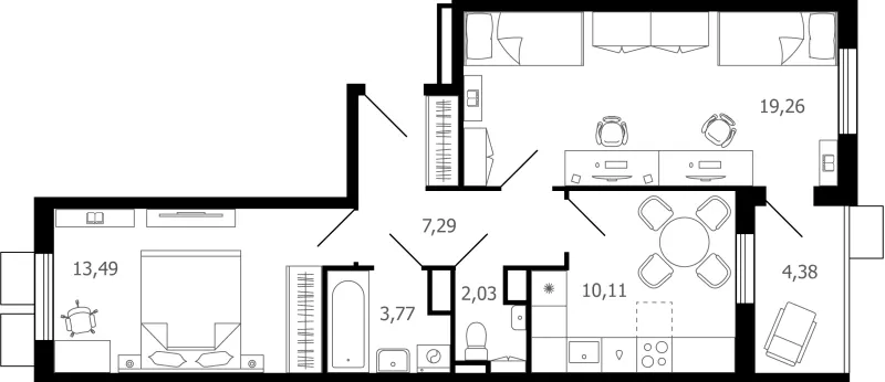 2-комн. 58.5 м²