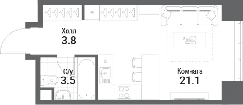 Студия 28.4 м²