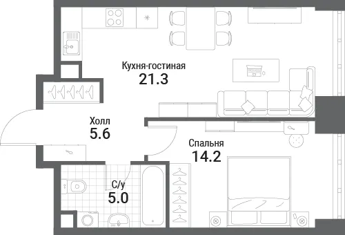 1-комн. 46.1 м²