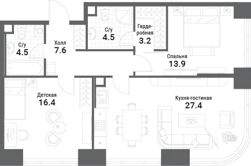 2-комн. 77.5 м²