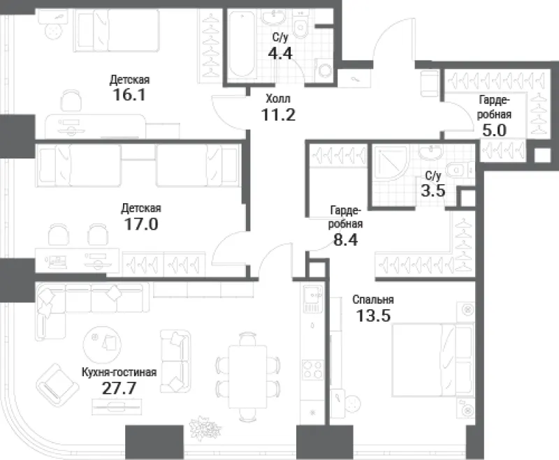 3-комн. 106.8 м²