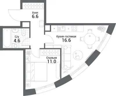 38,8 м² — планировка