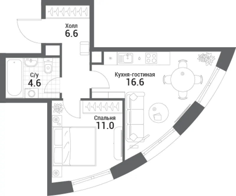 1-комн. 38.8 м²