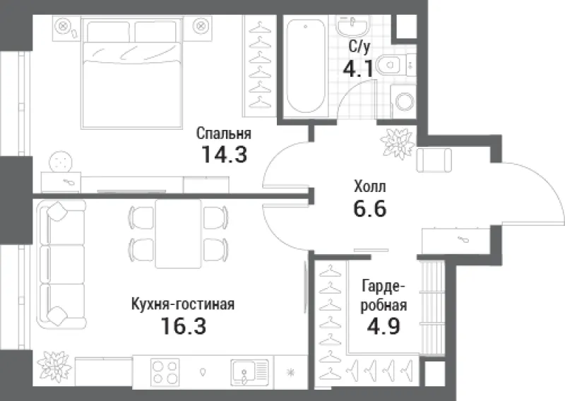 1-комн. 46.2 м²