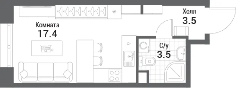 Студия 24.4 м²