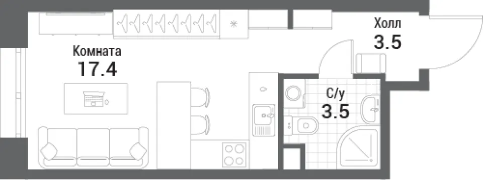 Студия 24,4 м²