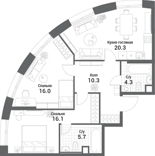 2-комн. 72.7 м²