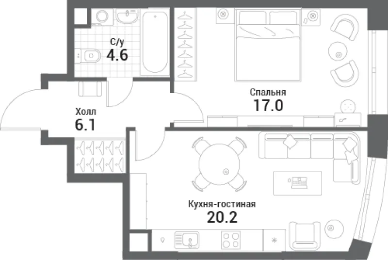1-комн. 47.9 м²