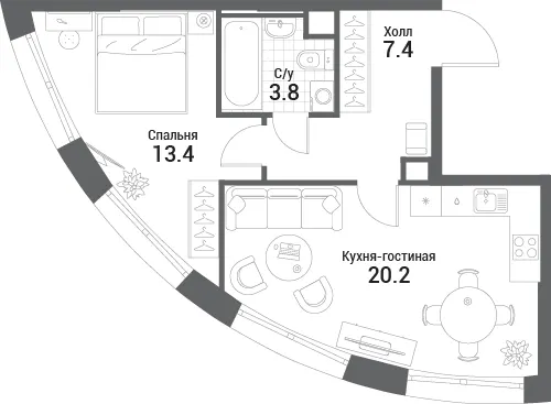 1-комн. 44.8 м²