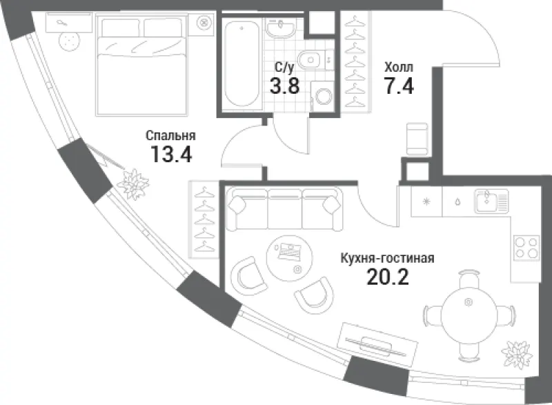 1-комн. 44.8 м²