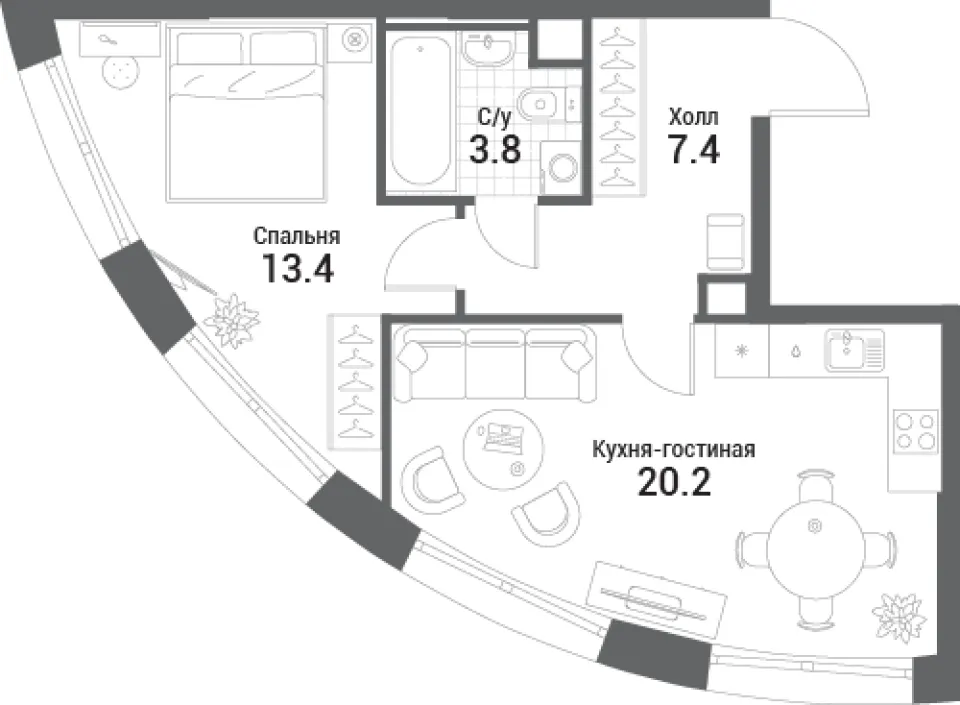 1-комн. 44,8 м²