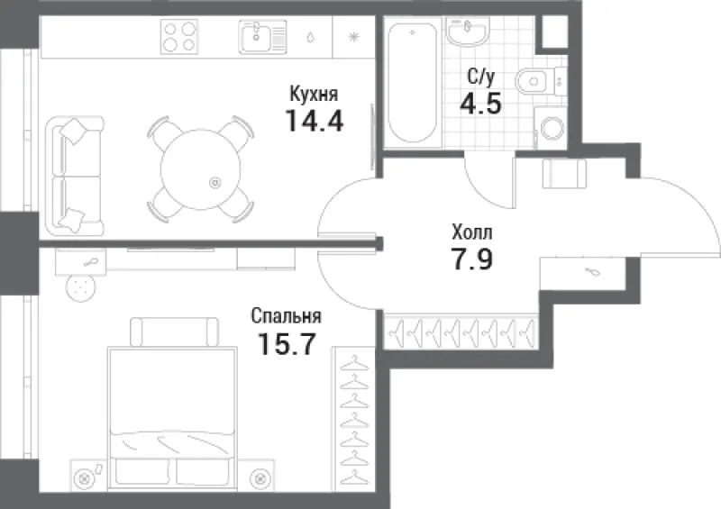 1-комн. 42.5 м²